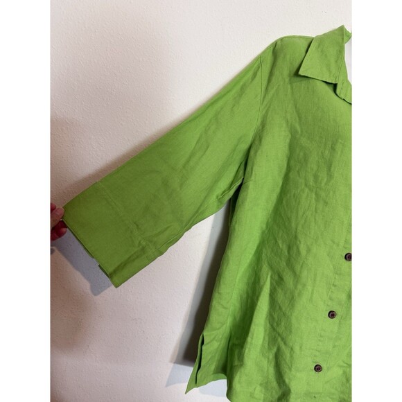 Chico's Top 2 Large No Iron 100% Linen Shirt Green Button Up 3/4 Sleeve New - Picture 5 of 7